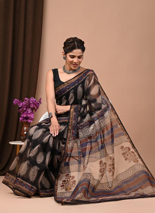 Cotton Black  Digital Printed Saree